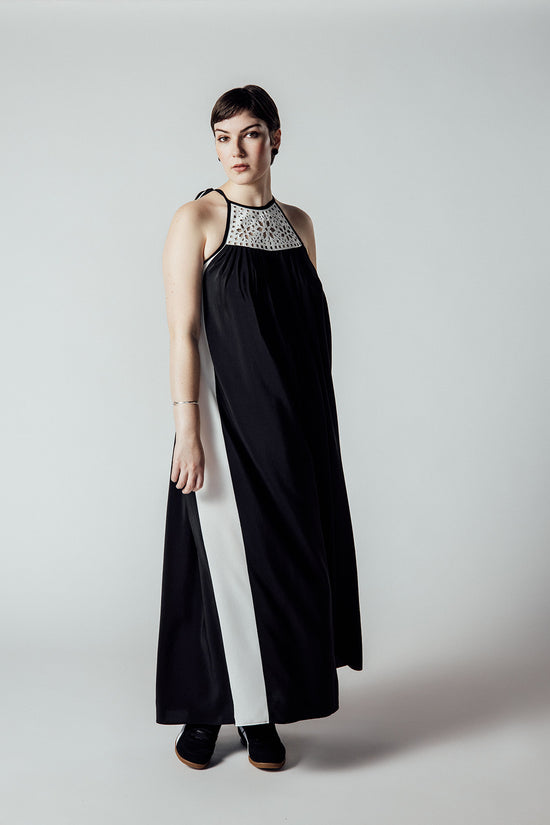 Image Title Black and White Leather Lace Dress